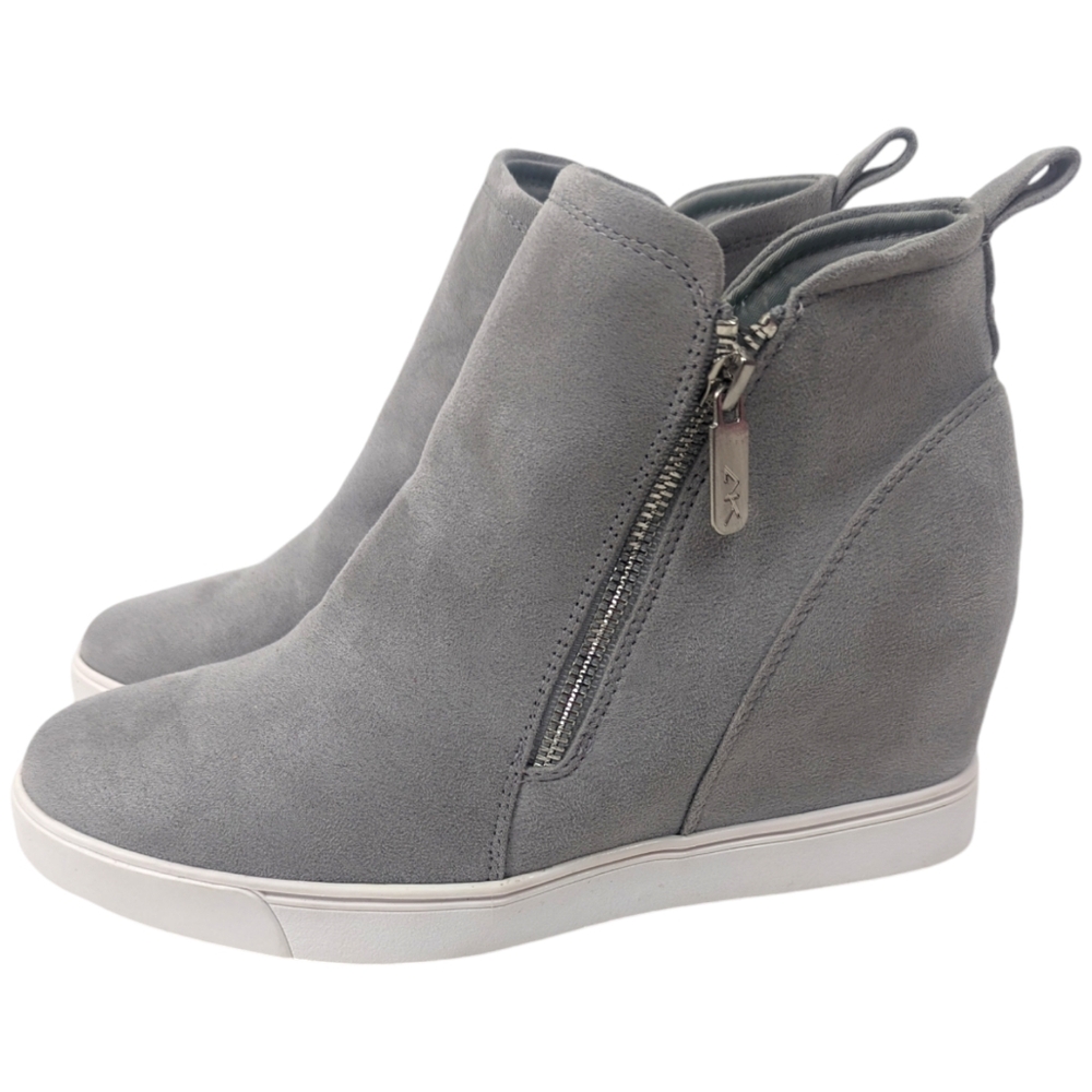 Women's Gray Suede Wedge Sneaker Boot with Side Zip